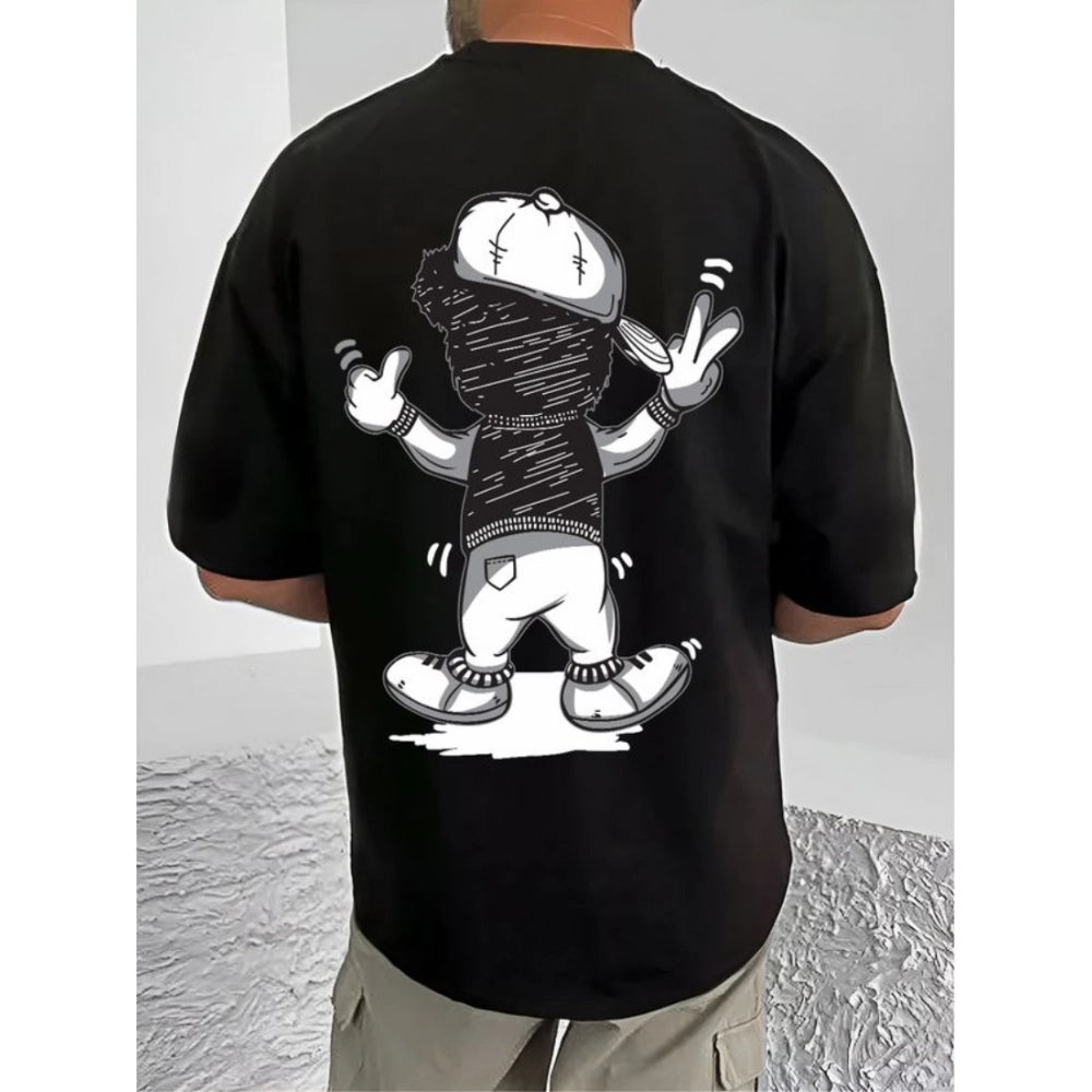 Generic Men's Casual Cotton Blend Printed Round Neck Half Sleeve T-Shirt (Black)