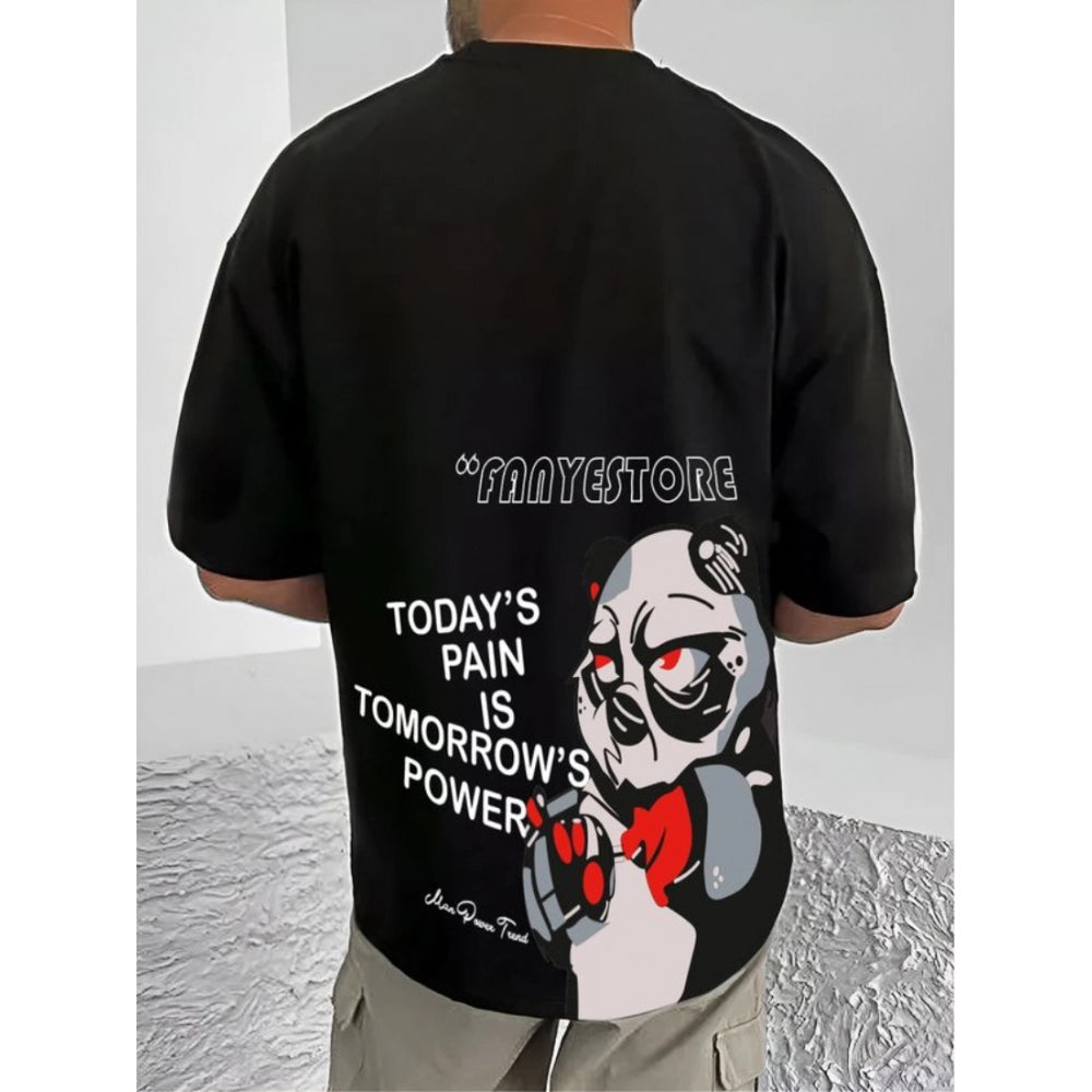 Generic Men's Casual Cotton Blend Printed Round Neck Half Sleeve T-Shirt (Black)