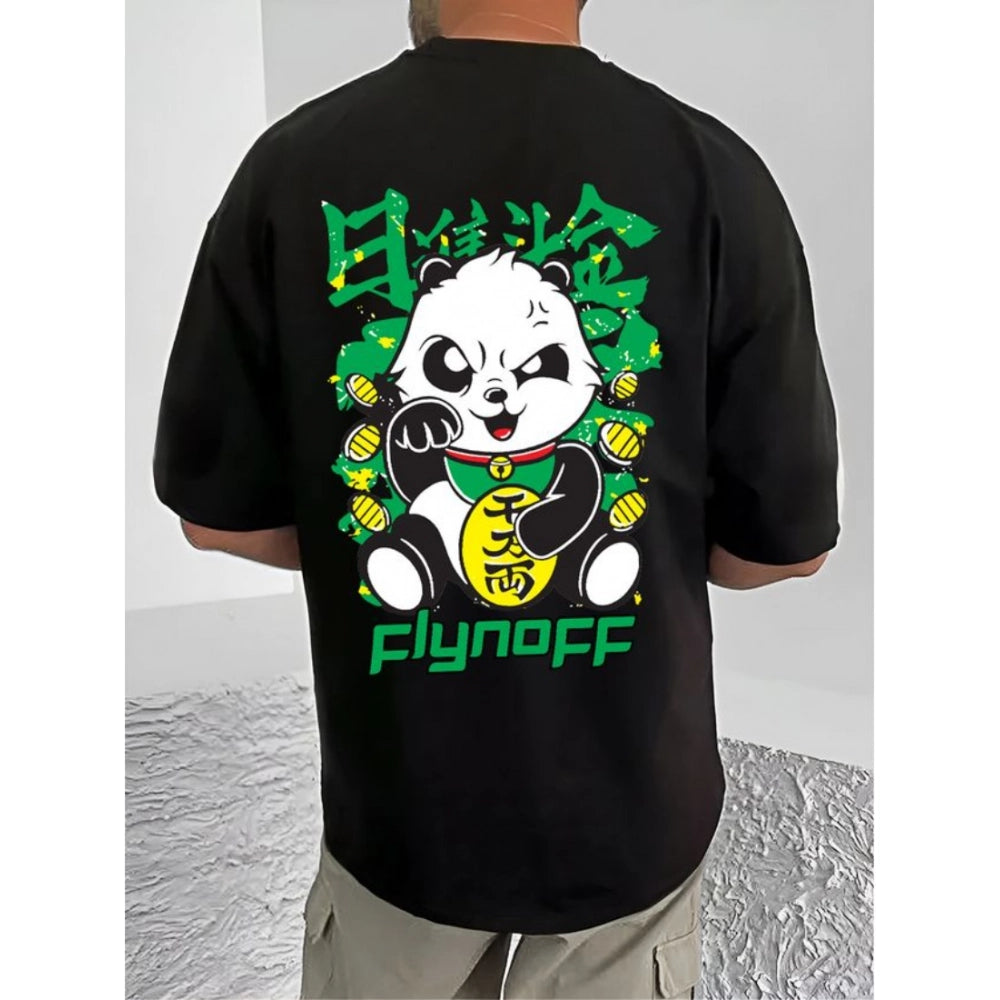 Generic Men's Casual Cotton Blend Printed Round Neck Half Sleeve T-Shirt (Black)