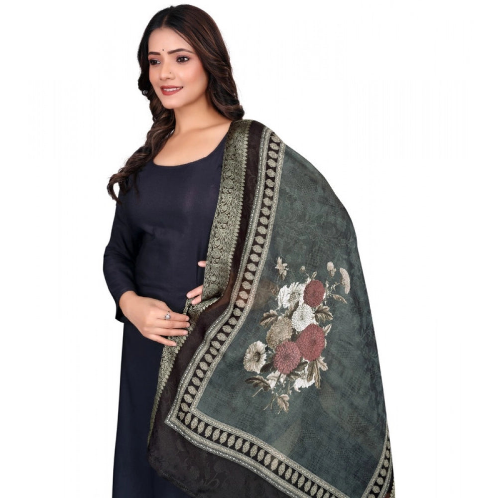 Generic Women's chanderi silk  Printed Dupatta (Black, Length: 2 Mtr)