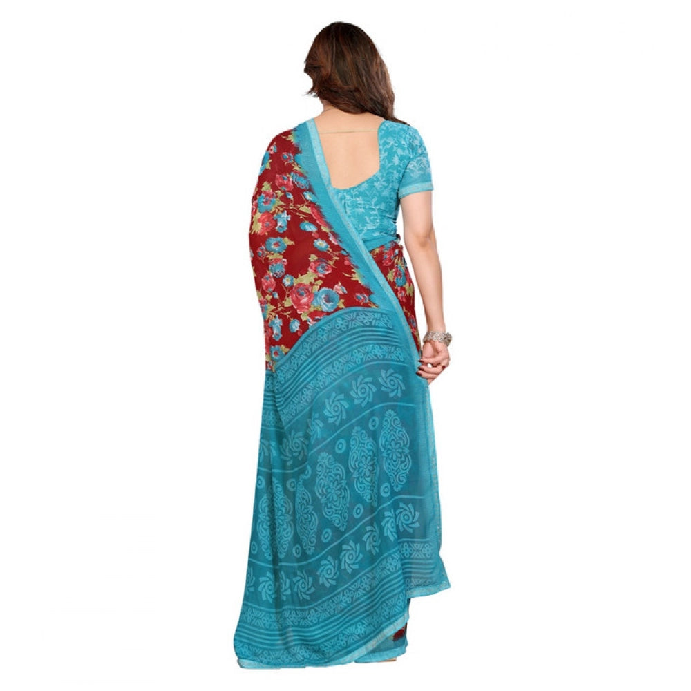 Generic Women's Georgette Printed Saree With Unstitched Blouse 5.5Mtr (Maroon)