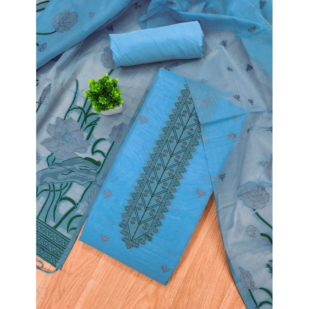 Generic Women's Banarasi Silk Printed Unstitched Salwar Suit Material With Dupatta (SkyBlue, 3Mtrs)