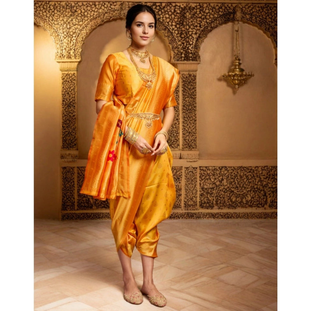 Generic Women's Silk Blend Zari Weaving Saree With Unstitched Blouse 5.5Mtr (Mustard)