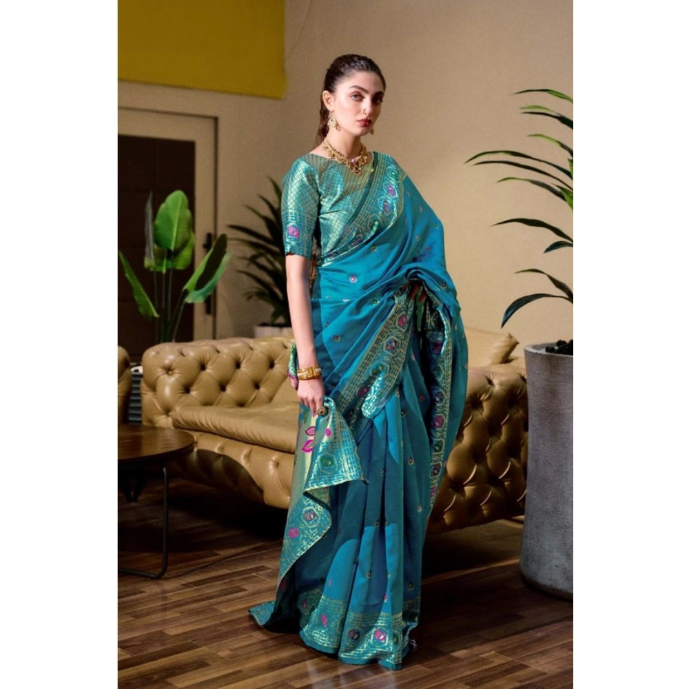 Generic Women's Silk Blend Paithani Weaving Saree With Unstitched Blouse 5.5Mtr (Rama)
