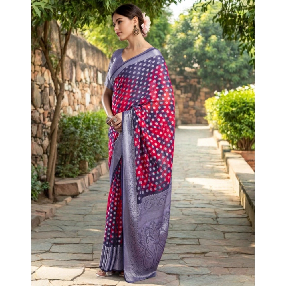 Generic Women's Georgette Weaving Saree With Unstitched Blouse 5.5Mtr (Pink)