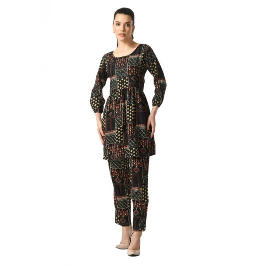 Generic Women's Casual Crepe 3-4th Sleeves Cord Set (Black)