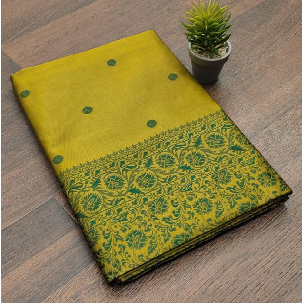 Generic Women's Soft Lichi Silk Printed Saree With Unstitched Blouse 5.5Mtr (Green)