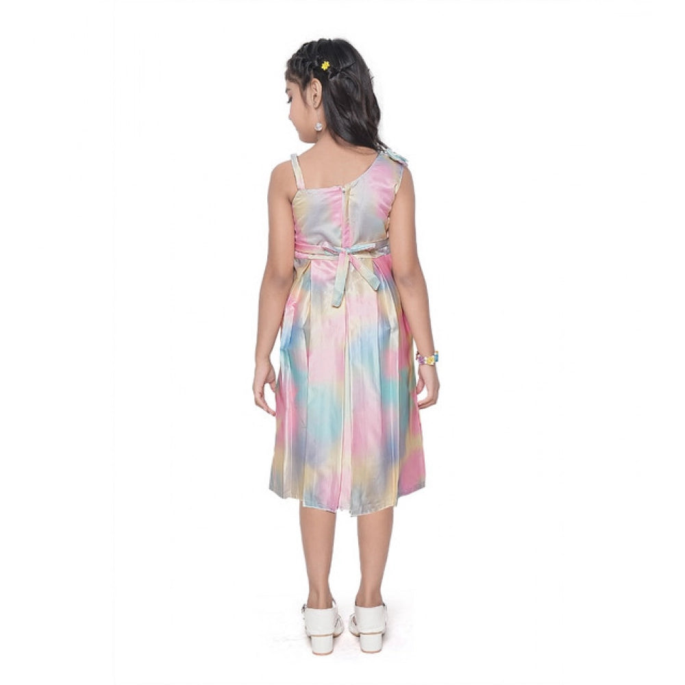 Generic Girl's Satin Soild Sleeve Less Designer Neck Dress (Multicolor)
