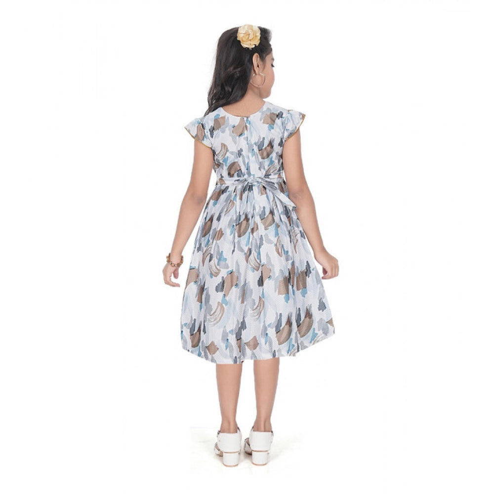 Generic Girl's Popcorn Printed Sleeve Less Round Neck Dress (Brown)