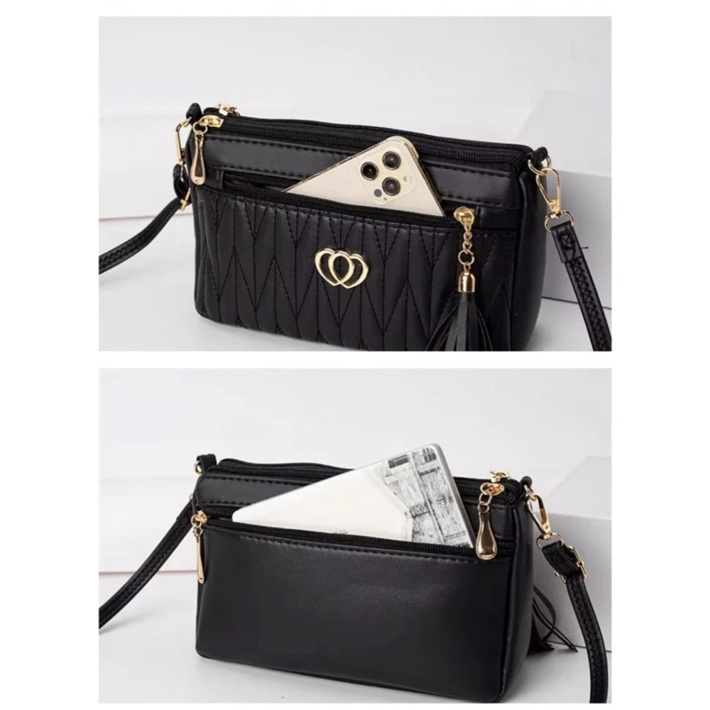 Generic Women's PU Leather Zipper Sling Bag (Black)