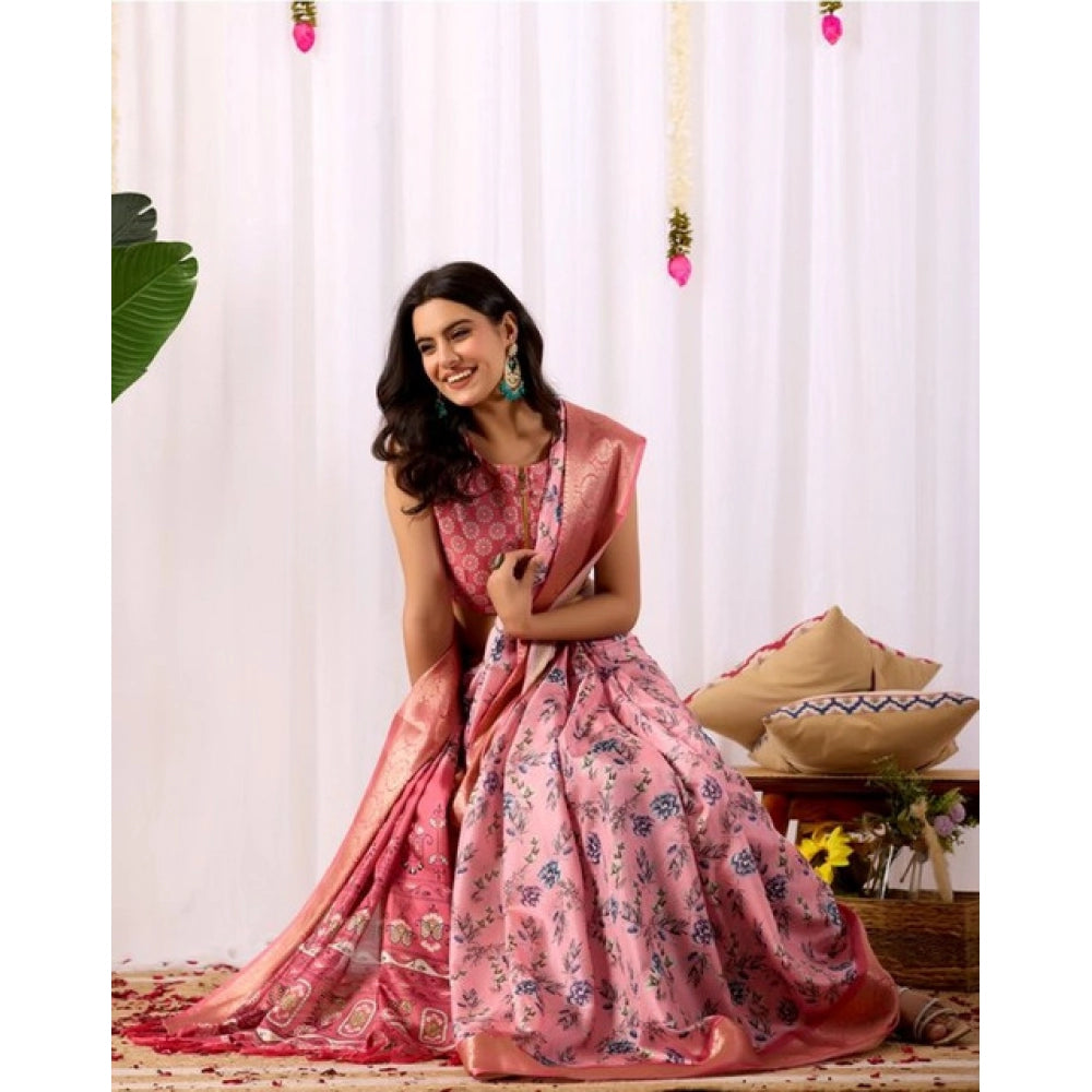 Generic Women's Faux_Banarasi_Silk Printed Saree With Unstitched Blouse 5.5Mtr (Light_Pink)