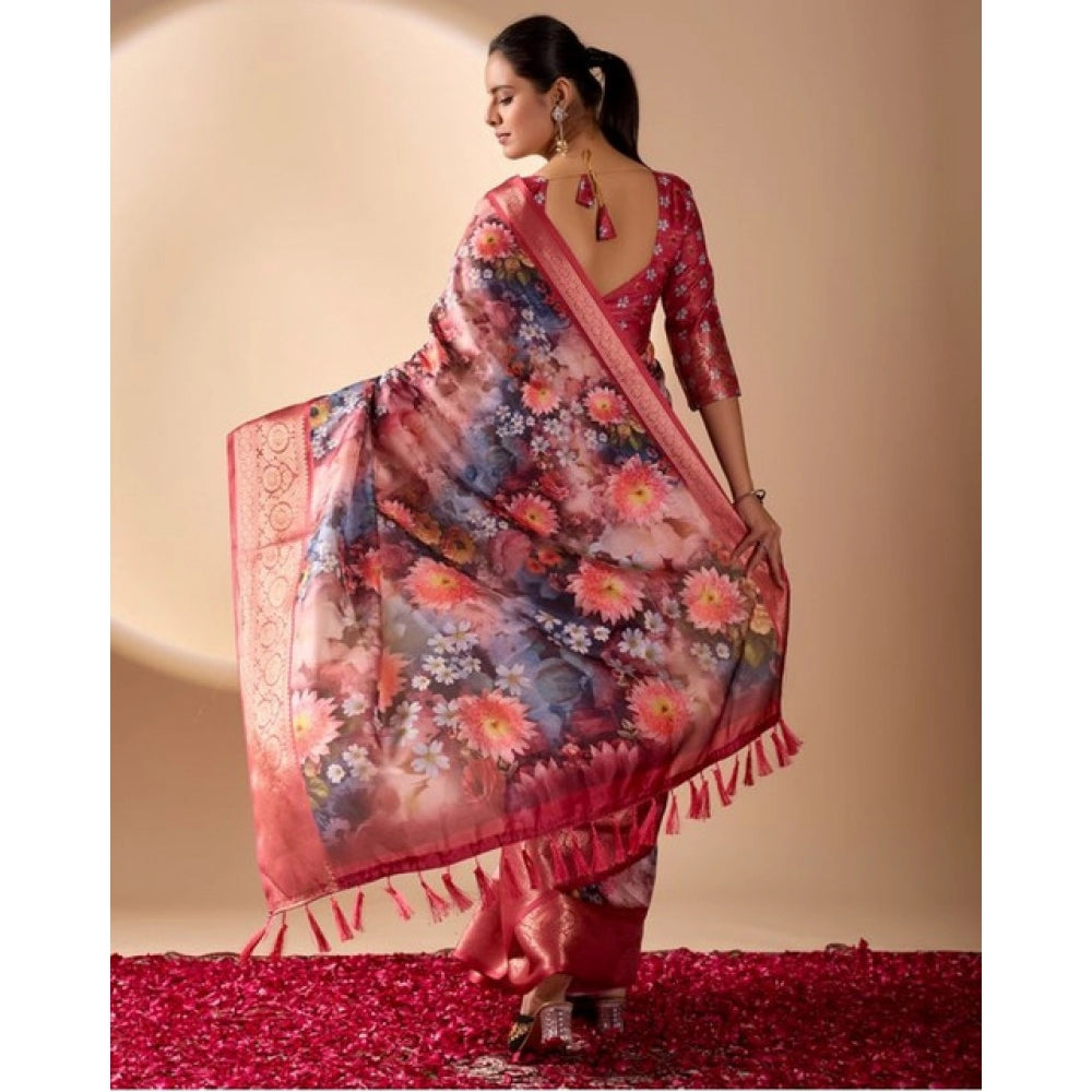 Generic Women's Faux_Silk Printed Saree With Unstitched Blouse 5.5Mtr (Maroon)