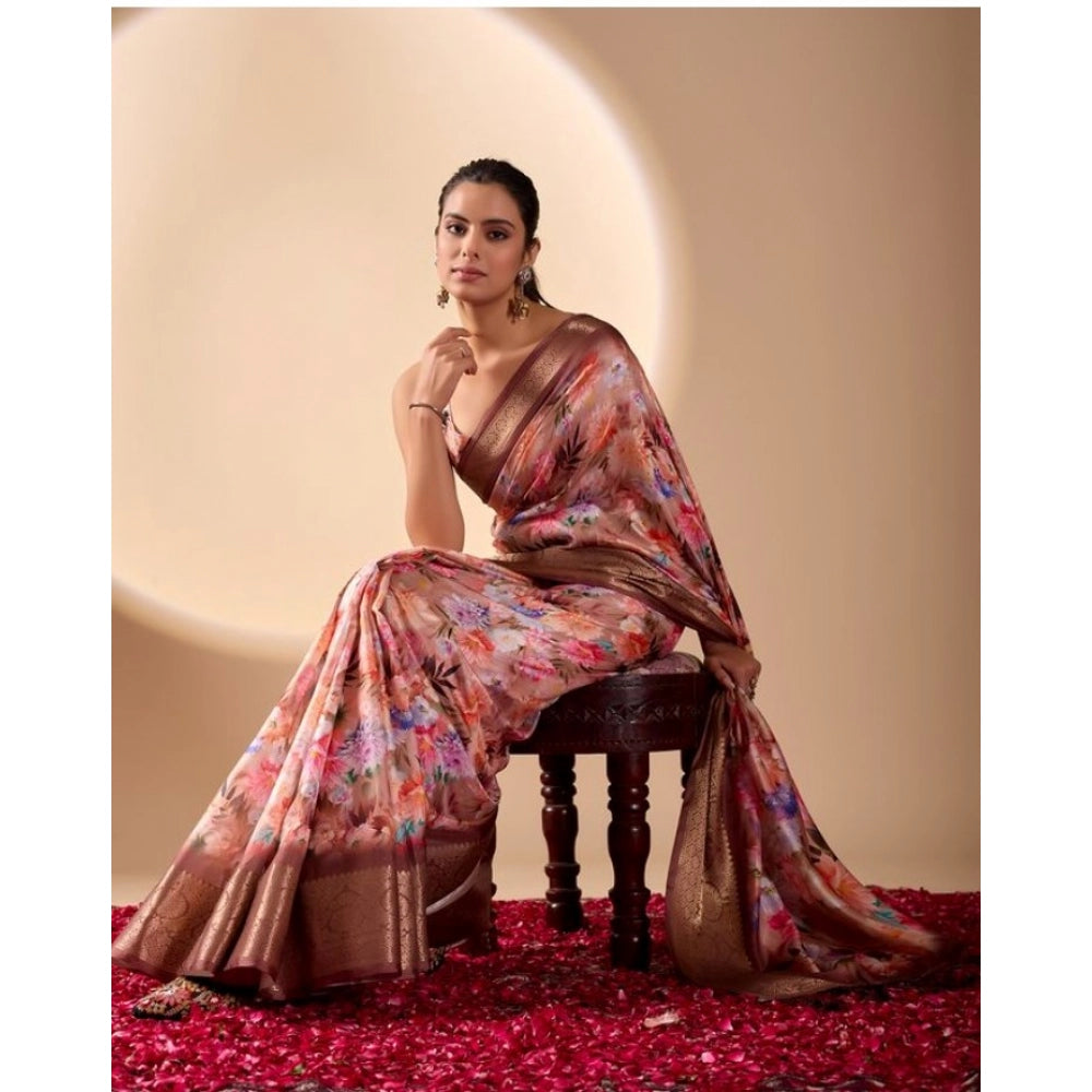 Generic Women's Faux_Silk Printed Saree With Unstitched Blouse 5.5Mtr (Peach)
