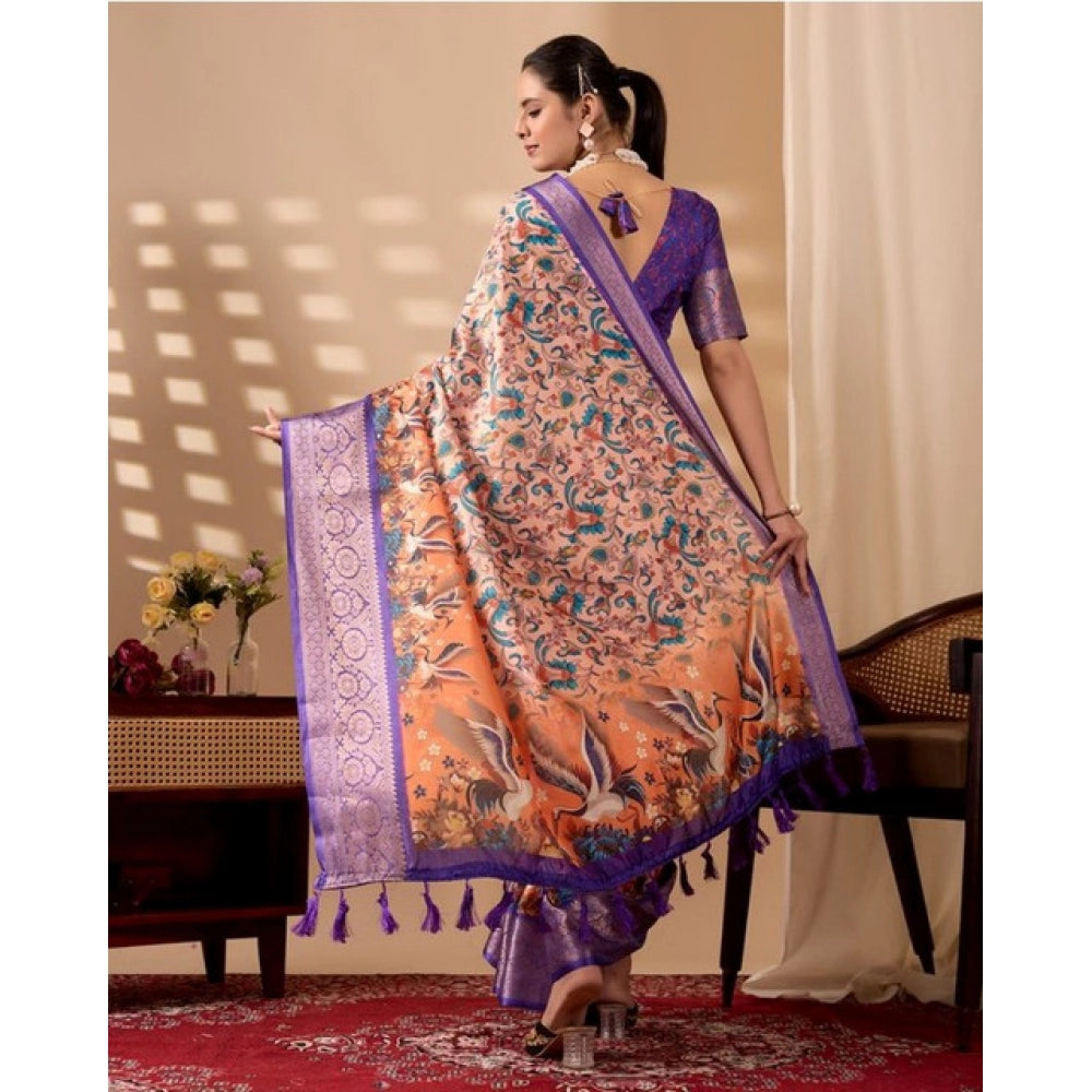 Generic Women's Faux_Silk Printed Saree With Unstitched Blouse 5.5Mtr (Orange)