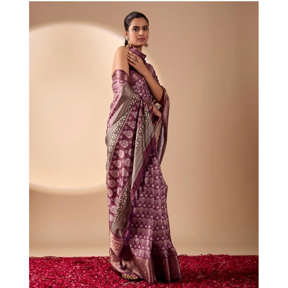 Generic Women's Faux_Banarasi Woven Saree With Unstitched Blouse 5.5Mtr (Purple)