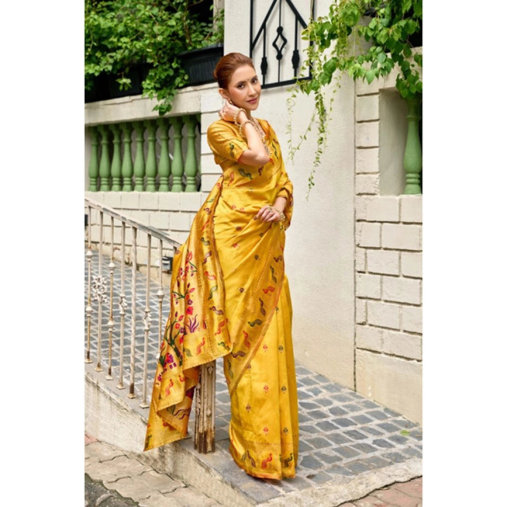 Generic Women's Silk Blend Woven Saree With Unstitched Blouse 5.5 Mtr (Mustard)