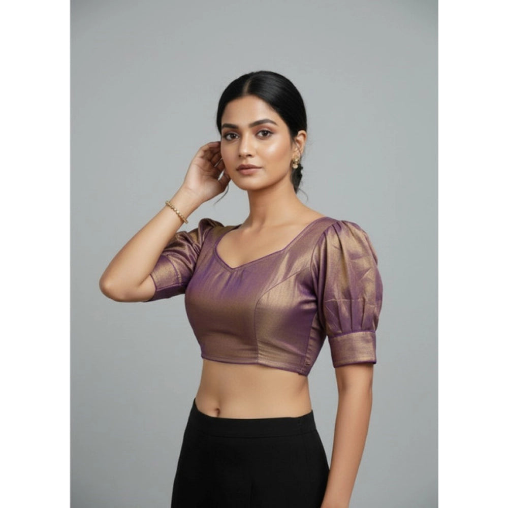 Generic Women's Erode Silk V Neck Padded Blouse (Purple, 38 Ready Size (Self-Alterable 36–40)