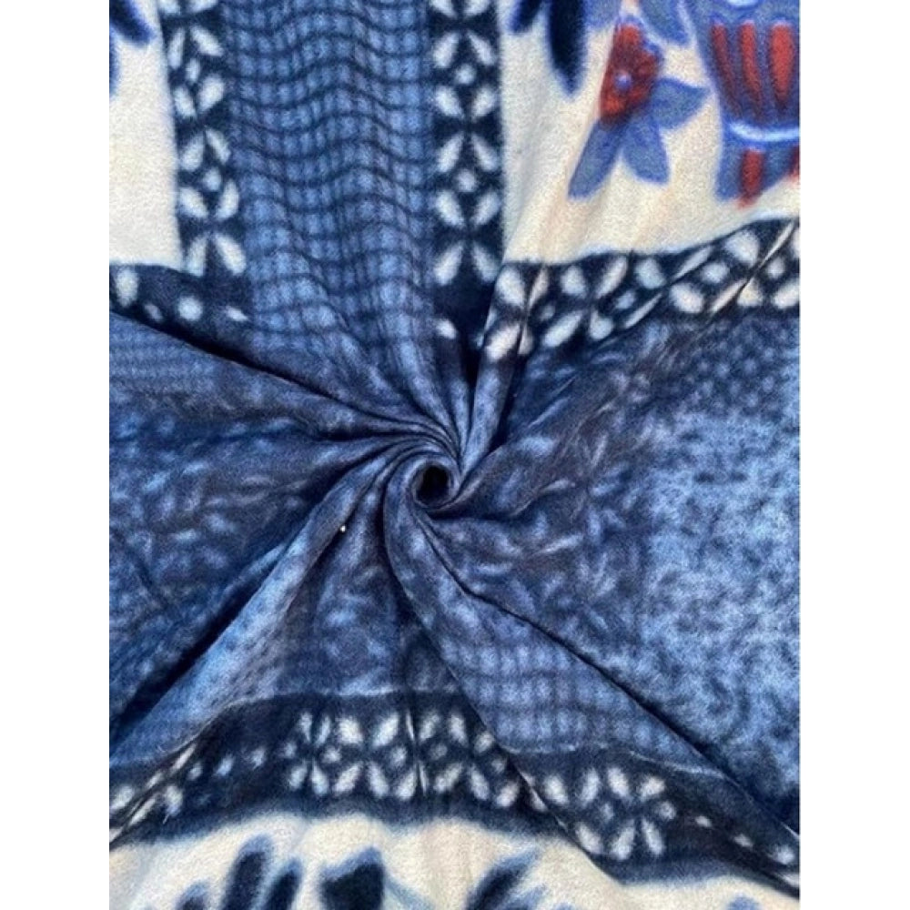 Generic Fleece Floral Printed Double Polar Warm Bedsheet with 2 Pillow Cover (Blue)