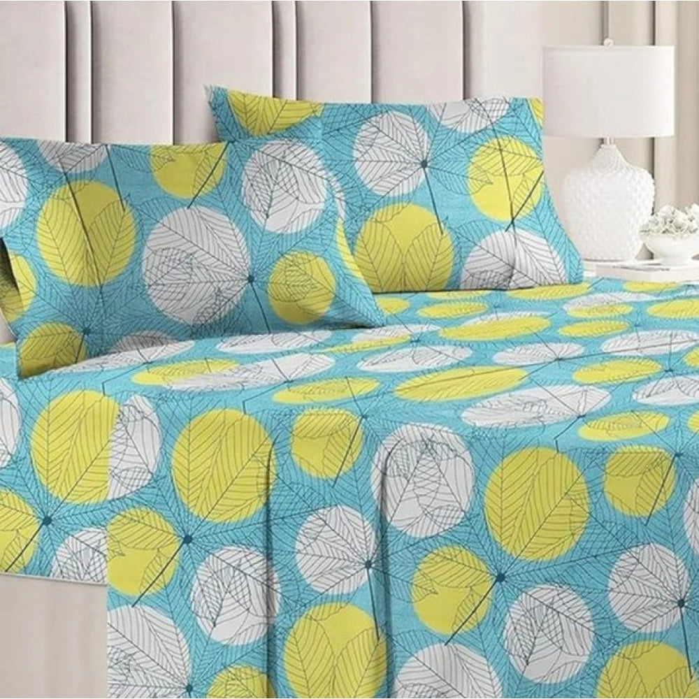 Generic Microfiber Floral Printed Double Bedsheet with 2 Pillow Covers (Green)
