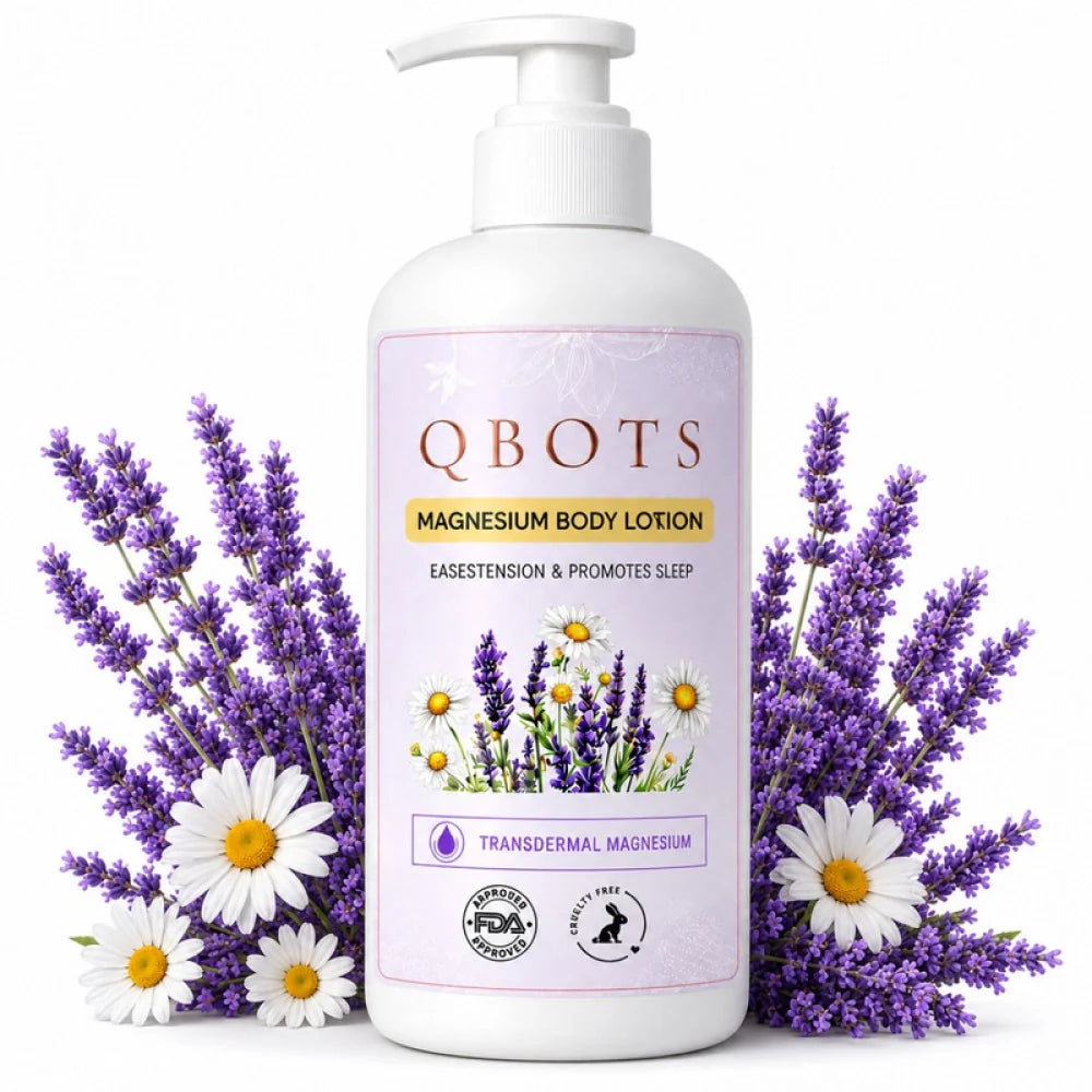 QBOTS Magnesium Body Lotion | Nightly Sleep Support & Muscle Recovery | Transdermal Magnesium with Lavender, Chamomile, Shea Butter & Niacinamide | Fast-Absorbing | 250 ml
