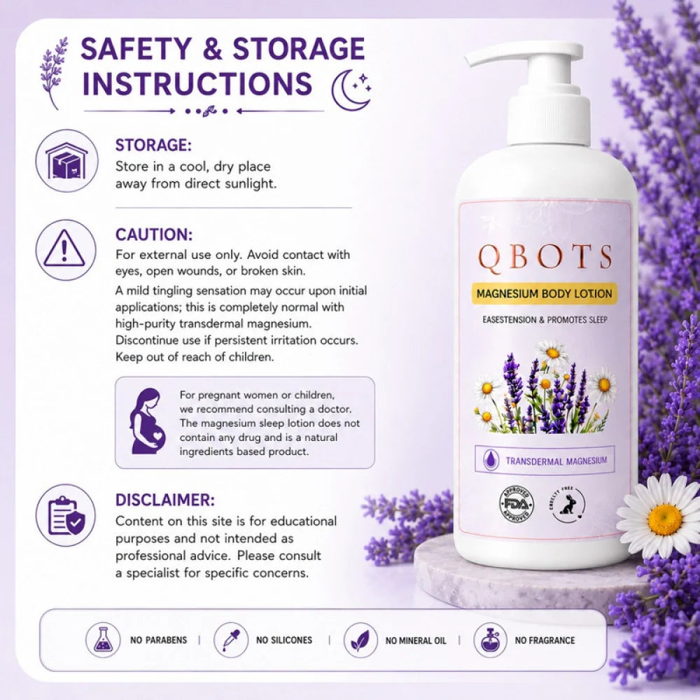 QBOTS Magnesium Body Lotion | Nightly Sleep Support & Muscle Recovery | Transdermal Magnesium with Lavender, Chamomile, Shea Butter & Niacinamide | Fast-Absorbing | 250 ml